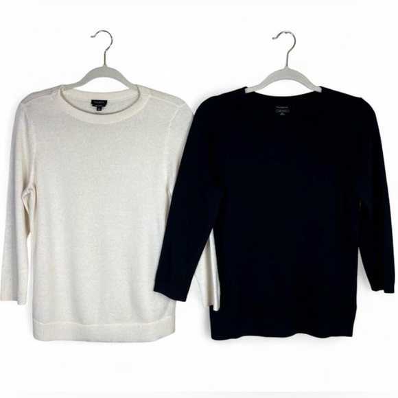 Bundle Of Two Talbots 100% Pure Cashmere Black and Cream Sweaters - Picture 1 of 6